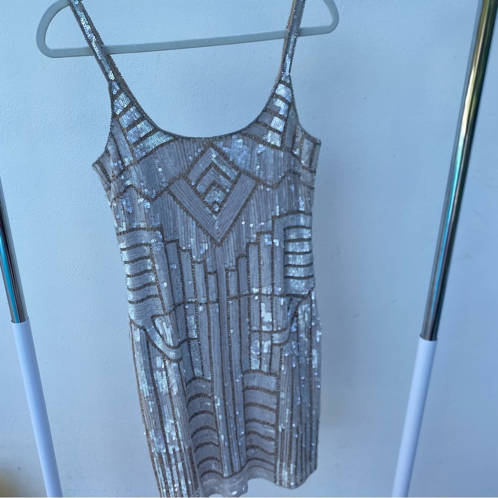 Adrianna Papell Champagne Sequin Embellished Dress Size 6 - Picture 2 of 10